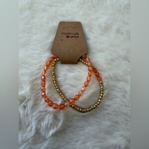 Handmade Beaded Bracelet Set - Orange and Gold